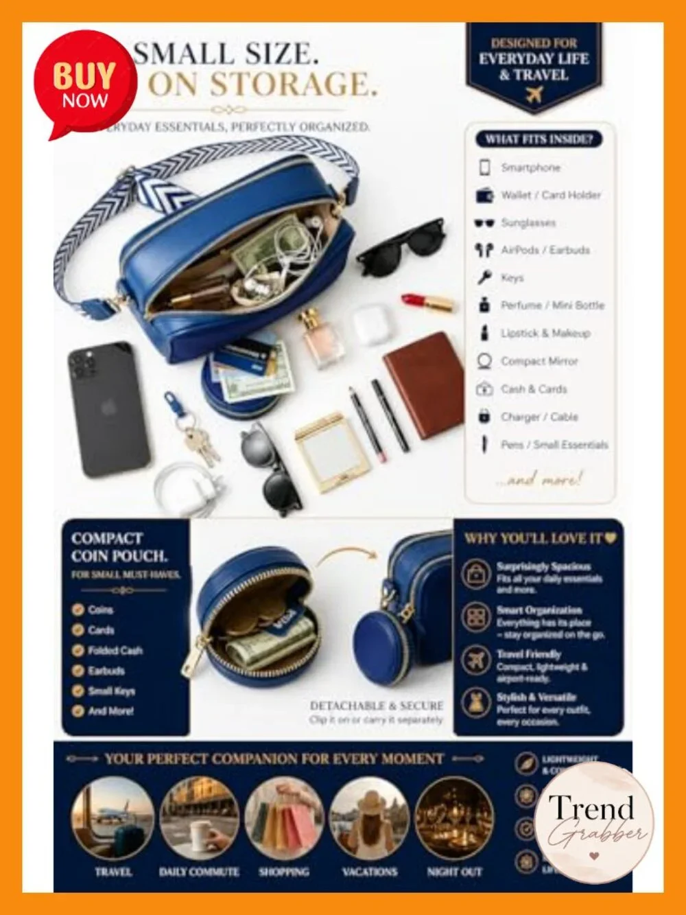 Anti Theft Crossbody Bag with Coin Pouch Canvas & Vegan Leather